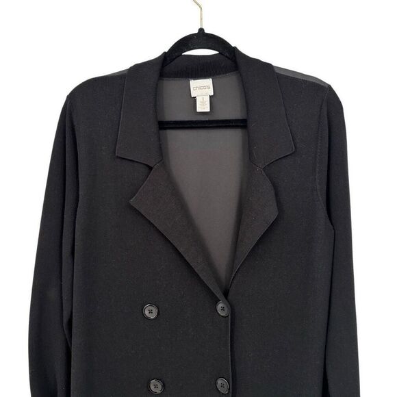 Chico’s Lightweight Long Jacket/Coat Black Size Medium (Chico’s Size 1) - Picture 3 of 9